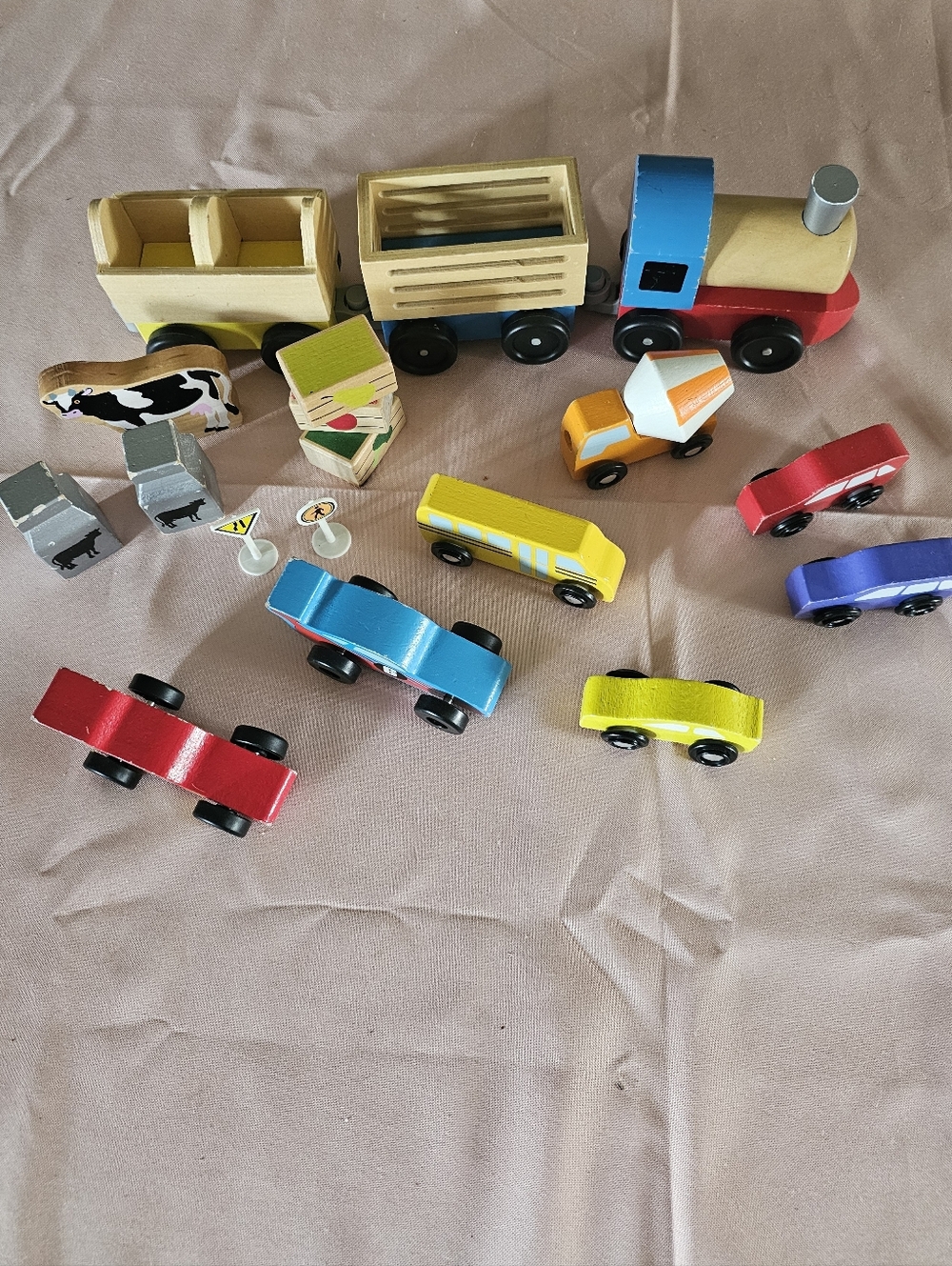 Melissa & Doug Wooden Toy Train & Car Bundle